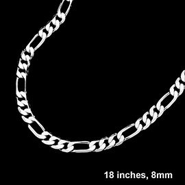 Silver Plated 18 Inch 8mm Figaro Metal Chain Necklace