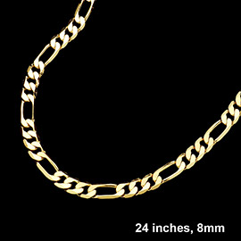 Gold Plated 24 Inch 8mm Figaro Metal Chain Necklace