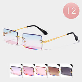 12PCS - Ombre Rectangular Rimless Sunglasses
