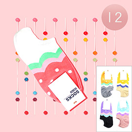 12Pairs - Polka Dot Pattern Strawberry Printed Socks