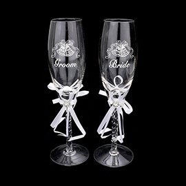 2PCS - Groom Bride Message Wedding Champagne Glasses Set
