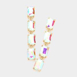 Emerald Cut Stone Link Dangle Evening Earrings