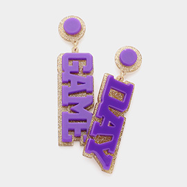 Game Day LSU College School Color Resin Message Dangle Earrings
