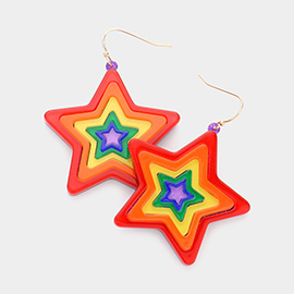 Rainbow Resin Star Dangle Earrings
