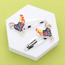 2PCS - Flower Patterned Rooster Snap Hair Clips