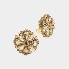 Multi Stone Floral Clip on Evening Earrings