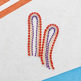 American USA Flag Curved Rhinestone Dangle Evening Earrings