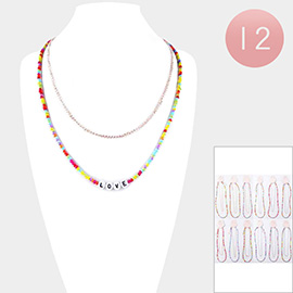 12PCS - Love Message Accented Seed Beaded Double Layered Necklaces