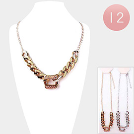 12PCS - Rhinestone Embellished Metal Chain Link Necklaces
