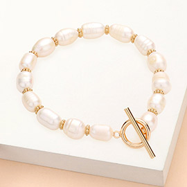 Pearl Cluster Toggle Style Stretch Bracelet