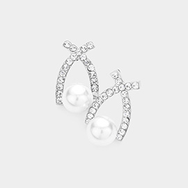 Pearl Accented Rhinestone Embellished Stud Earrings