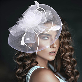 Mesh Flower Feather Fascinator / Headband