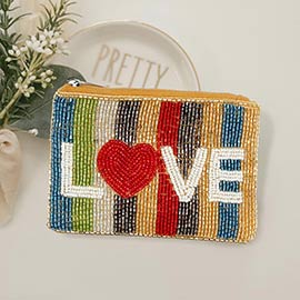 Love Message Heart Pointed Color Block Beaded Mini Pouch Bag