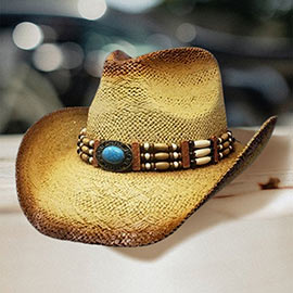 Natural Stone Wood Accented Straw Cowboy Hat