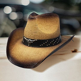 Steer Head Accented Straw Cowboy Hat