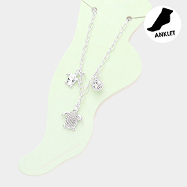 Rhinestone Embellished Turtle Charm Anklet
