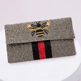 Honey Bee Accented Color Block Seed Beaded Clutch / Crossbody Bag