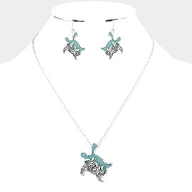 Glittered Turtle Pendant Necklace