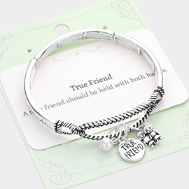 True Friend Pearl Charm Message Stretch Bracelet