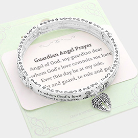 Guardian Angel Prayer Metal Wings Charm Message Stretch Bracelet