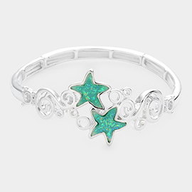 Glitter Pointed Metal Starfish Stretch Bracelet