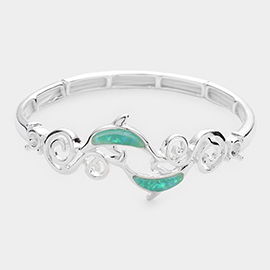 Glitter Pointed Metal Dolphin Stretch Bracelet