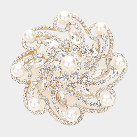 Pearl Multi Stone Embellished Flower Pin Brooch