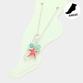 Rhinestone Embellished Enamel Starfish Charm Anklet