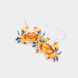 Rhinestone Embellished Enamel Crab Dangle Earrings