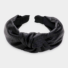 Pattern Detailed Solid Faux Leather Knot Burnout Headband
