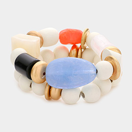 2PCS - Marbled Bead Pointed Wood Ball Stretch Bracelets