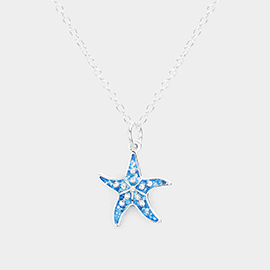 Rhinestone Embellished Enamel Starfish Pendant Necklace