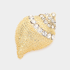 Stone Embellished Metal Conch Pin Brooch