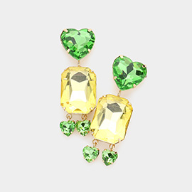 Heart Emerald Cut Stone Link Dangle Evening Earrings