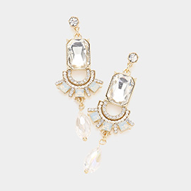 Emerald Cut Stone Accented Link Dangle Evening Earrings