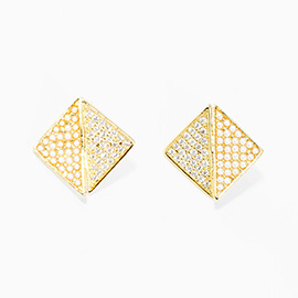 Gold Dipped CZ Pearl Embellished Geometric Stud Earrings