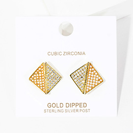 Gold Dipped CZ Pearl Embellished Geometric Stud Earrings