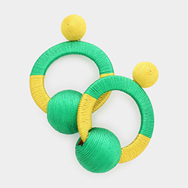 Thread Ball Wrapped Cut Out Round Drop Earrings