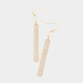 Rhinestone Embellished Metal Rectangle Dangle Earrings