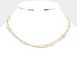 Pearl Station Triple Layered Necklace