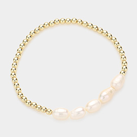 Pearl Accented Metal Ball Stretch Bracelet