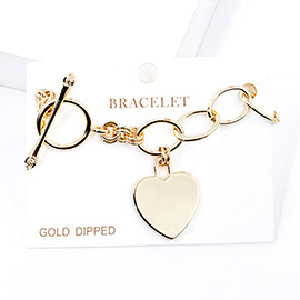 Gold Dipped Metal Heart Lock Charm Toggle Bracelet