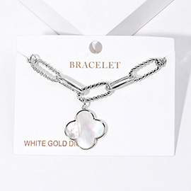 White Gold Dipped Mother of Pearl Quatrefoil Charm Bracelet