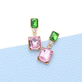 Emerald Cut Stone Link Dangle Evening Earrings