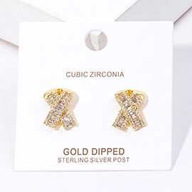 Gold Dipped CZ Pink Ribbon Stud Earrings
