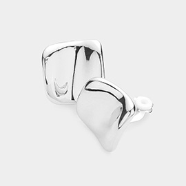 Curved Metal Square Clip on Earrings