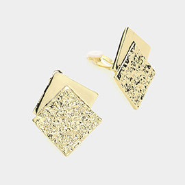 Textured Metal Square Pointed Clip on Earrings