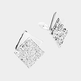 Textured Metal Square Pointed Clip on Earrings