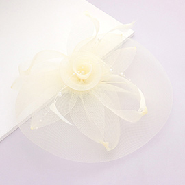 Mesh Flower Pearl Feather Fascinator / Headband
