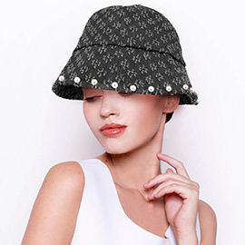 Pearl Embellished Patterned Bucket Hat
